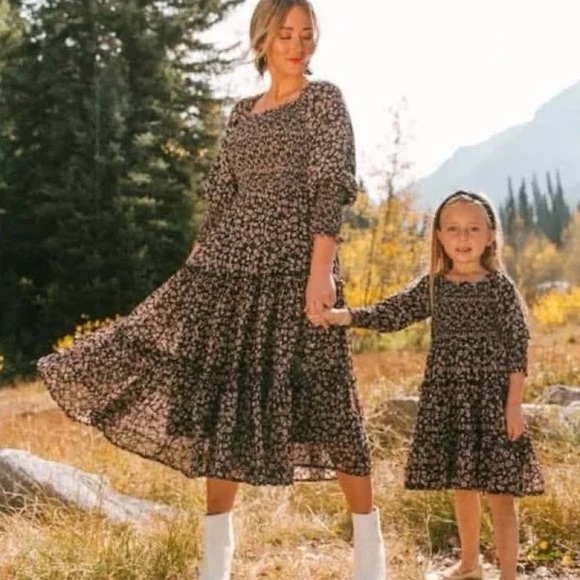 Mini Demi Floral Black and Pink Kids Dress - Picture 5 of 5